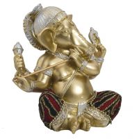 Aapno Rajasthan Artistic Gold Finish Ganesha Idol Showpiece With Flute