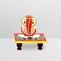 Aapno Rajasthan Ganesh Decorated With Stone Beads Sitting On Chowki