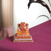 Aapno Rajasthan Ganesh On Marble Chowki With Kundan Work Red And White