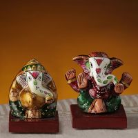 Aapno Rajasthan Hand Painted Enameled Metal Ganesh Ji 2 Pcs