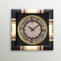 Aapno Rajasthan Hand Painted Worli Style Wooden Wall Clock Black