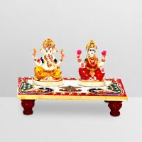 Aapno Rajasthan Laxmi Ganesh Figurines Seated On A Marble Chowki