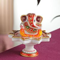 Aapno Rajasthan Marble Ganesh Mounted On Lotus Pillar
