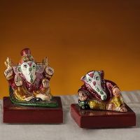 Aapno Rajasthan Miniature Hand Painted Ganesh Murti 2 Pcs