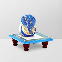 Aapno Rajasthan Stone Studded Blue Lord Ganesh On Marble Chowki