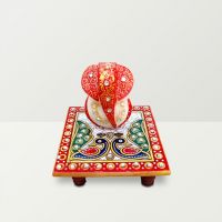 Chitra Handicraft Marble Chowki And Red Color Ganesh