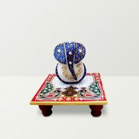 Chitra Handicraft Marble Chowki Ganesh With Kalash Print