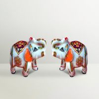 Chitra Handicraft Marble Decorative White And Purple Elephant Pair