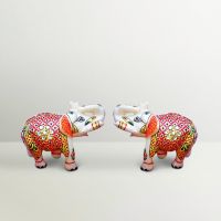 Chitra Handicraft Marble Decorative Multi Color Elephant Pair