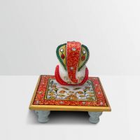 Chitra Handicraft Marble Ganesh Chowki With Floral Print