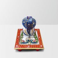 Chitra Handicraft Marble Ganesh Chowki With Peacock Print