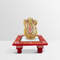 Chitra Handicraft Marble Golden Chowki Ganesh