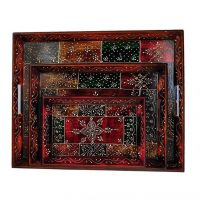 Craftghar Hand Painted Wooden Tray 3 Pcs