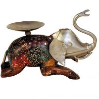 Craftghar Handcrafted Candle Stand Elephant In Wood And Metal