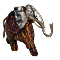 Craftghar Handcrafted Charging Elephant In Wood And Metal