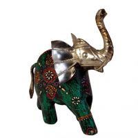 Craftghar Handcrafted Elephant With Raised Trunk In Wood And Metal