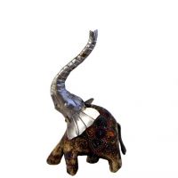 Craftghar Wood And Metal Elephant With Long Trunk