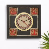 Exclusivelane Dhokra Work And Warli Handapinted Clock Black