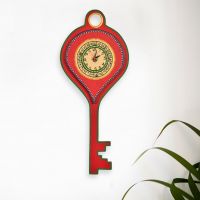 Exclusivelane Hanging Key Shaped Warli Handpainted Clock Red