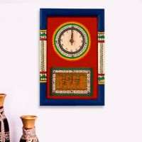 Exclusivelane Warli Handpainted And Dhokra Work Clock Blue And Red