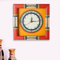 Exclusivelane Warli Handpainted Clock Red And Yellow