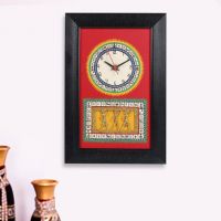 Exclusivelane Warli Handpainted Dhokra Work Clock Black And Red