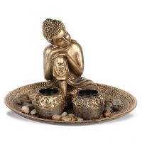 HomeTown Grace Resting Buddha With Tealight Holder Antique Gold