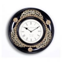 Kraftorium Traditional Brass Rajasthani Wooden Wall Clock Black