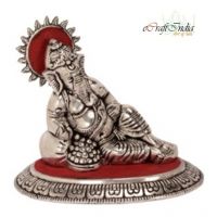 eCraftIndia Silver And Red Lord Ganesha Idol