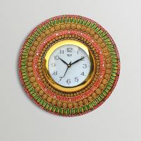eCraftindia Papiermache Round Kundan Studded Wall Clock