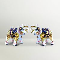 Chitra Handicraft Marble Blue And White Elephant Pair