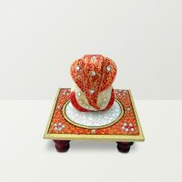 Chitra Handicraft Marble Chowki Ganesh Red