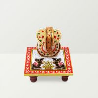 Chitra Handicraft Marble Chowki Ganesh Of Golden Color