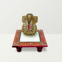 Chitra Handicraft Marble Chowki Golden Ganesh