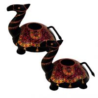 Craftghar Handcrafted Candle Stands Camels In Wood And Metal 2 Pcs