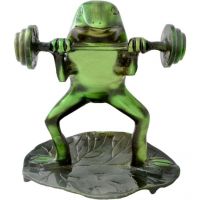 Ethnic Brass Decorative Body Builder Frog Antique Green