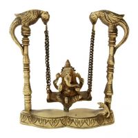 Ethnic Brass Ganesh On Peacock Jhoola