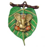 Ethnic Brass Ganesha On Green Patti