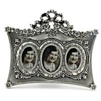 Simply Chic Bow Triple Photo Frame Antique Silver