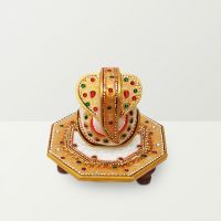 Chitra Handicraft Marble Chowki And Golden Ganesh