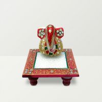 Chitra Handicraft Marble Chowki Ganesh In Red And Golden Color