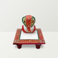 Chitra Handicraft Marble Pink Chowki And Ganesh