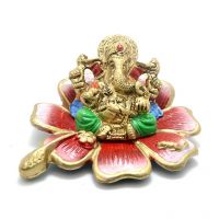 Ethnic Brass Ganesha On Rose Showpiece