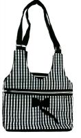 irin Checkered Bow Black Cotton Shoulder Bag