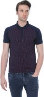 Basics Printed Men's Polo Neck Dark Blue T-Shirt