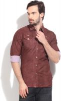 Calvin Klein Men's Striped Casual Maroon Shirt