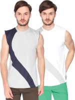 Campus Sutra Solid Men's Round Neck Grey, White T-Shirt(Pack of 2)