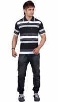 Dearclass Striped Men's Polo Neck Black T-Shirt