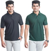 Eprilla Solid Men's Polo Neck Black, Dark Green T-Shirt(Pack of 2) Eprilla Solid Men's Polo Neck Black, Dark Green T-Shirt(Pack of 2)