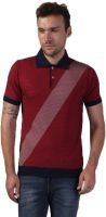 Kalt Striped Men's Polo Neck Red T-Shirt